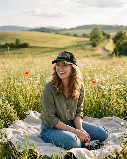 Kšiltovka Luční kvítí - černá 1